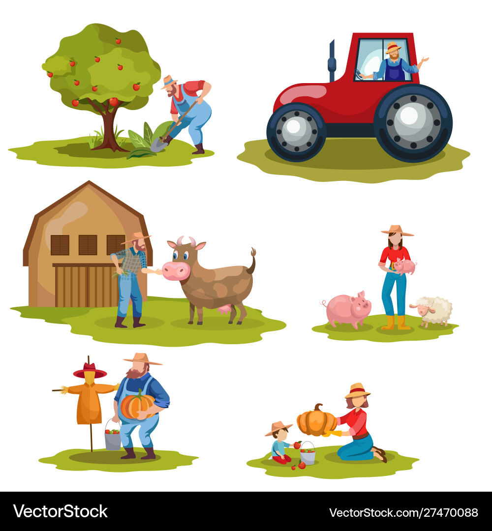 Farming flat set Royalty Free Vector Image - VectorStock