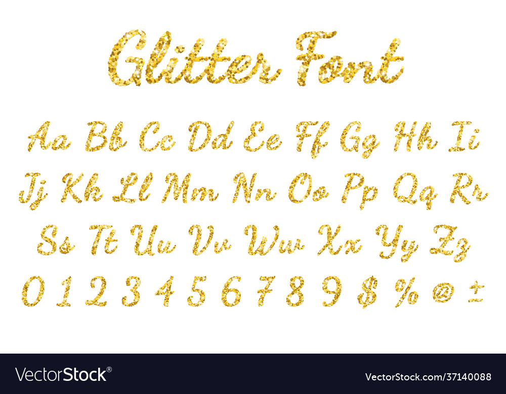Gold sparkling glitter font in white background Vector Image