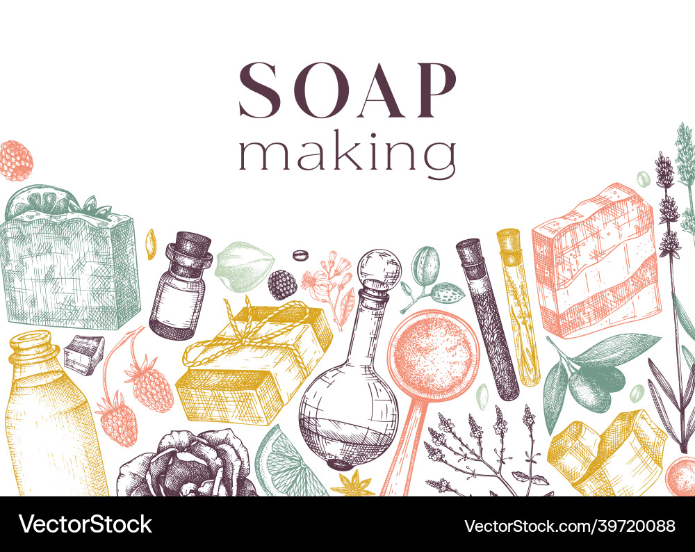 Soapmaking ingredients banner in color Royalty Free Vector