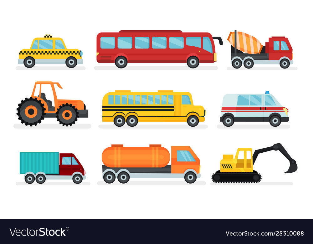 Transport Collection Taxi Car Bus Cement Truck Vector Image