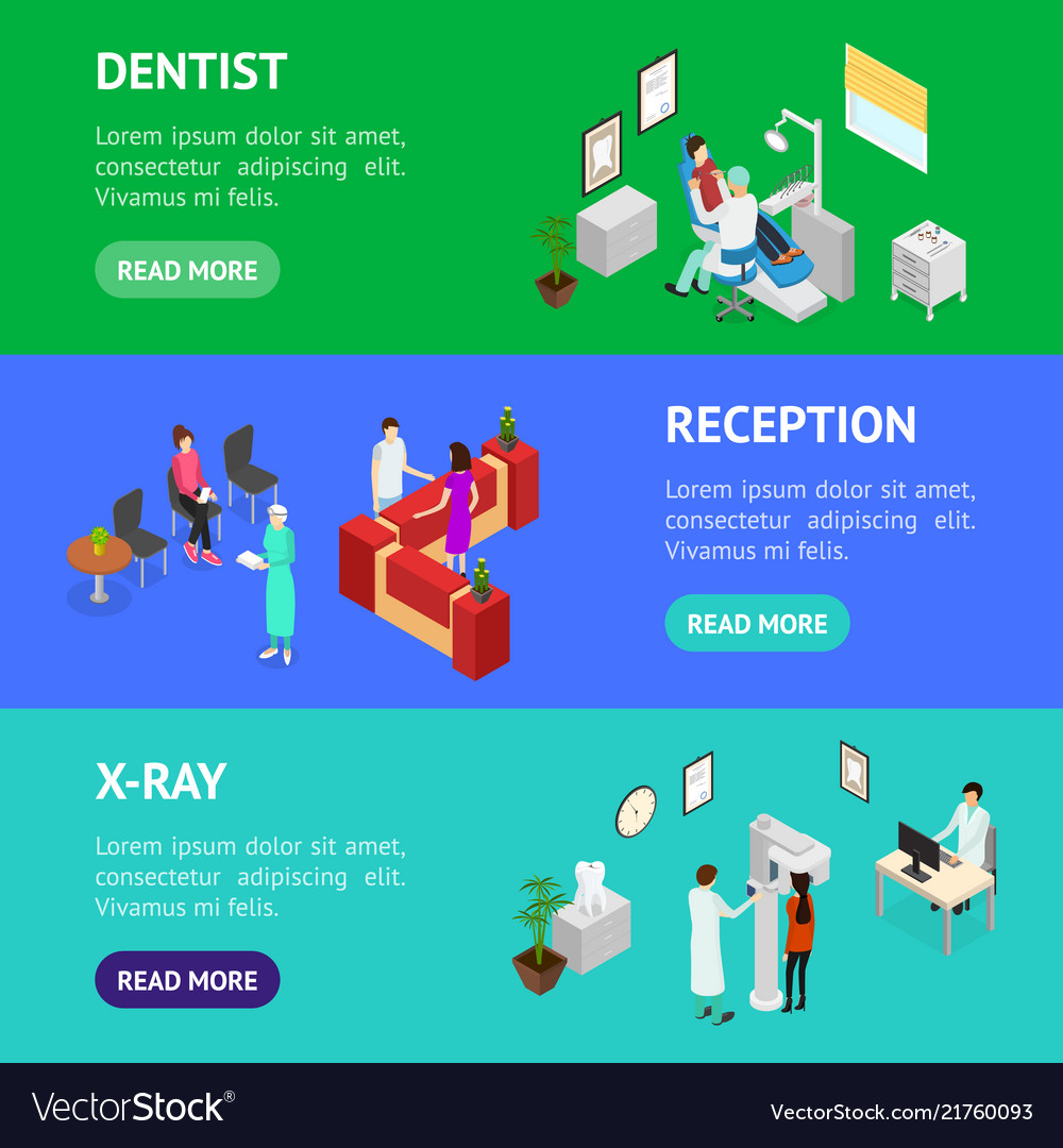 Dentistry Interior Banner Horizontal Set Isometric