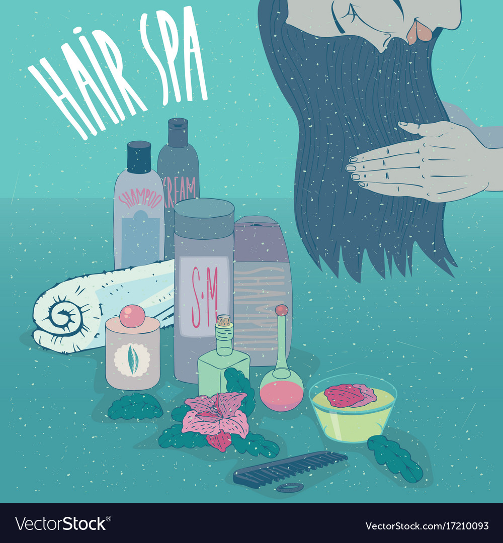Girl Applying On Long Hair Conditioner Or Shampoo Vector Image
