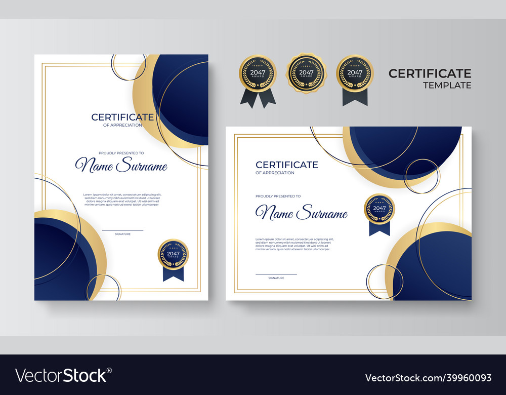 Modern elegant blue and gold business certificate Vector Image