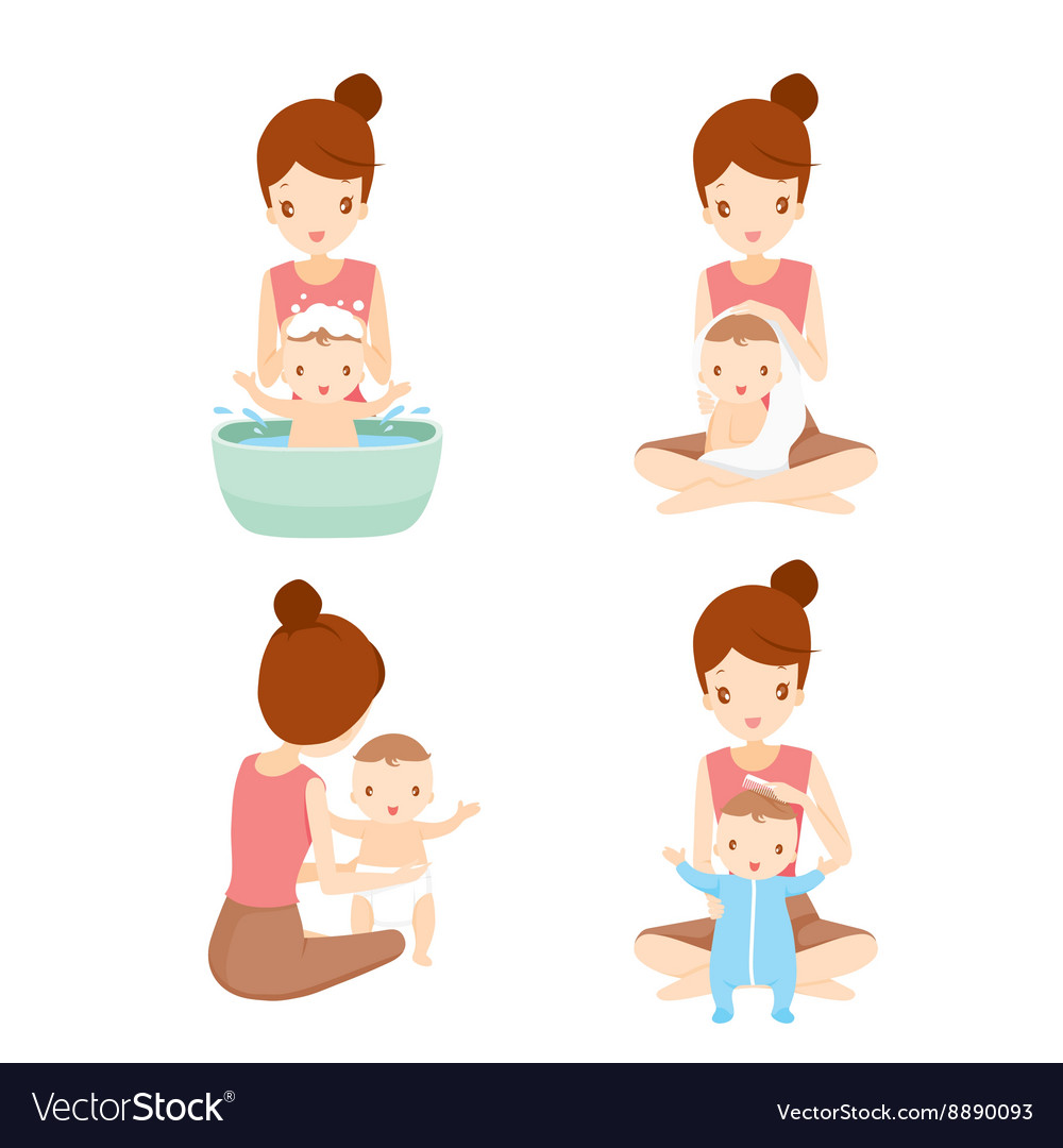 Mother Washing Baby Set Royalty Free Vector Image