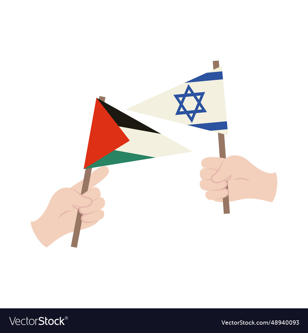 Palestine and israel flags waving in hands Vector Image