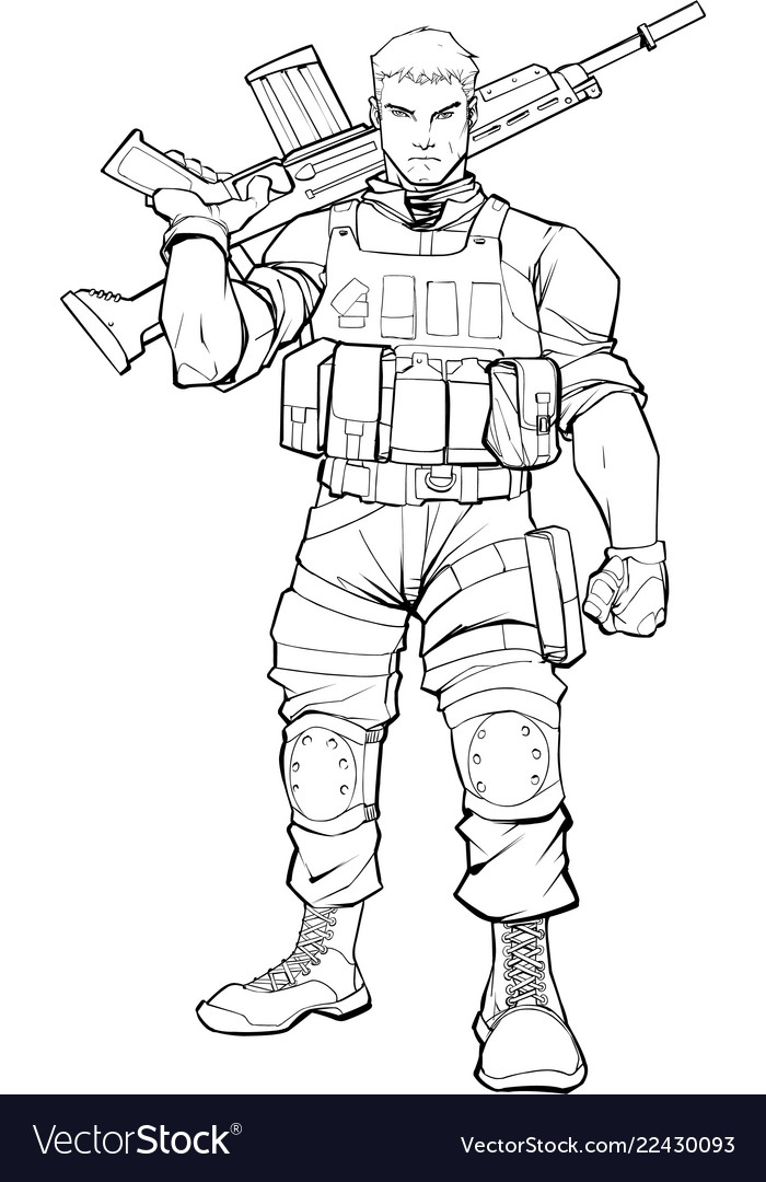 Soldier line art Royalty Free Vector Image VectorStock