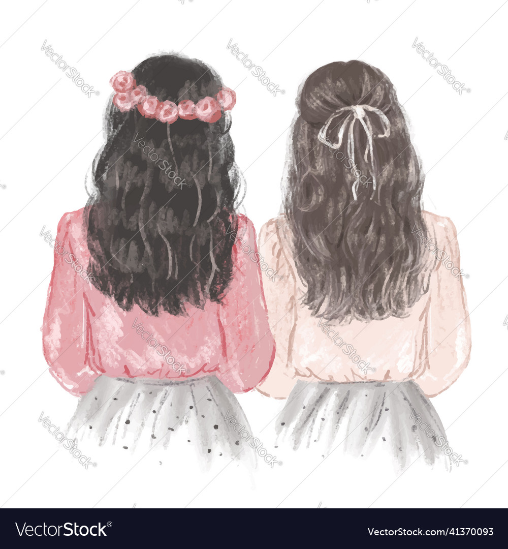 Two girls best friends in pink blouses hand Vector Image