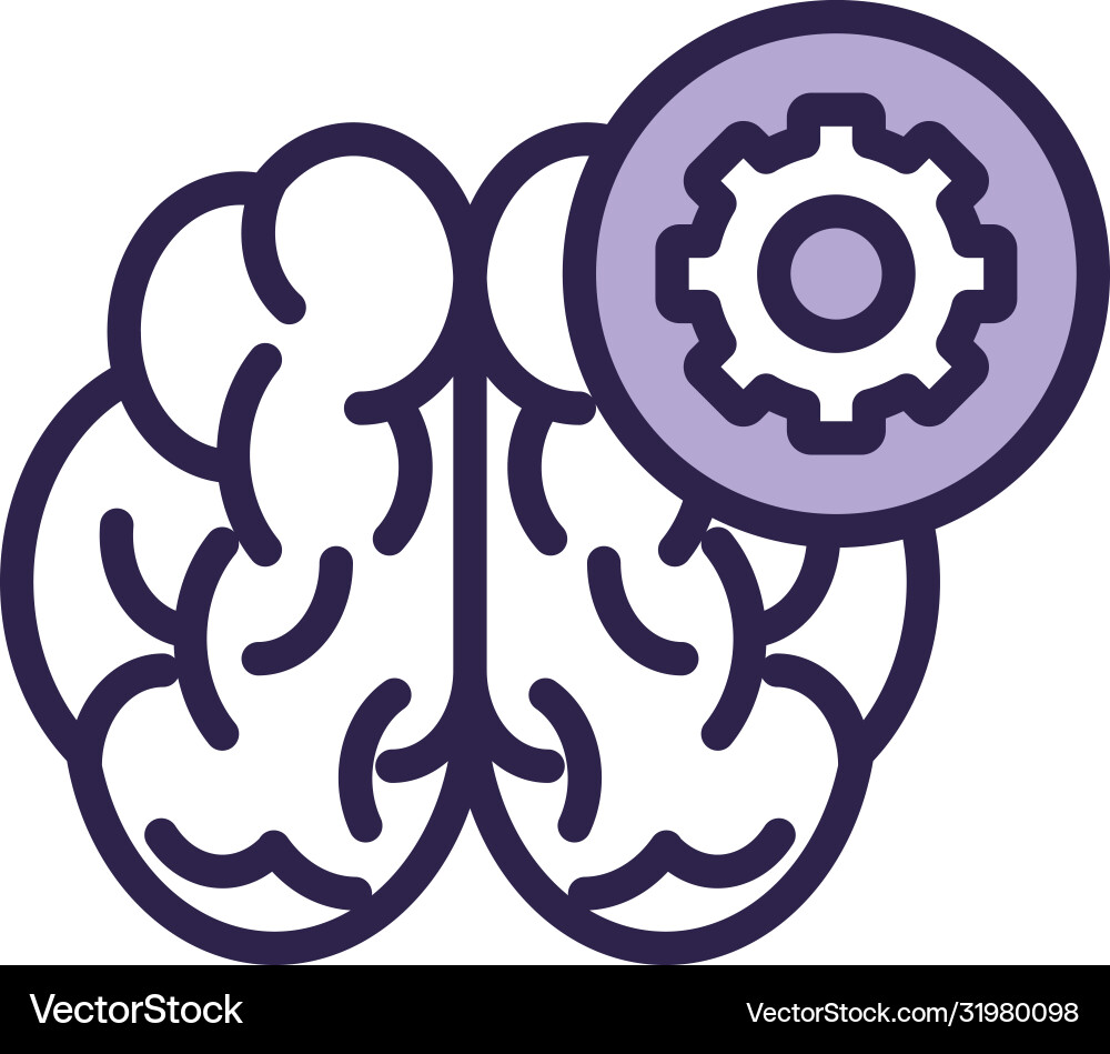 Brain human with gear line style icon Royalty Free Vector