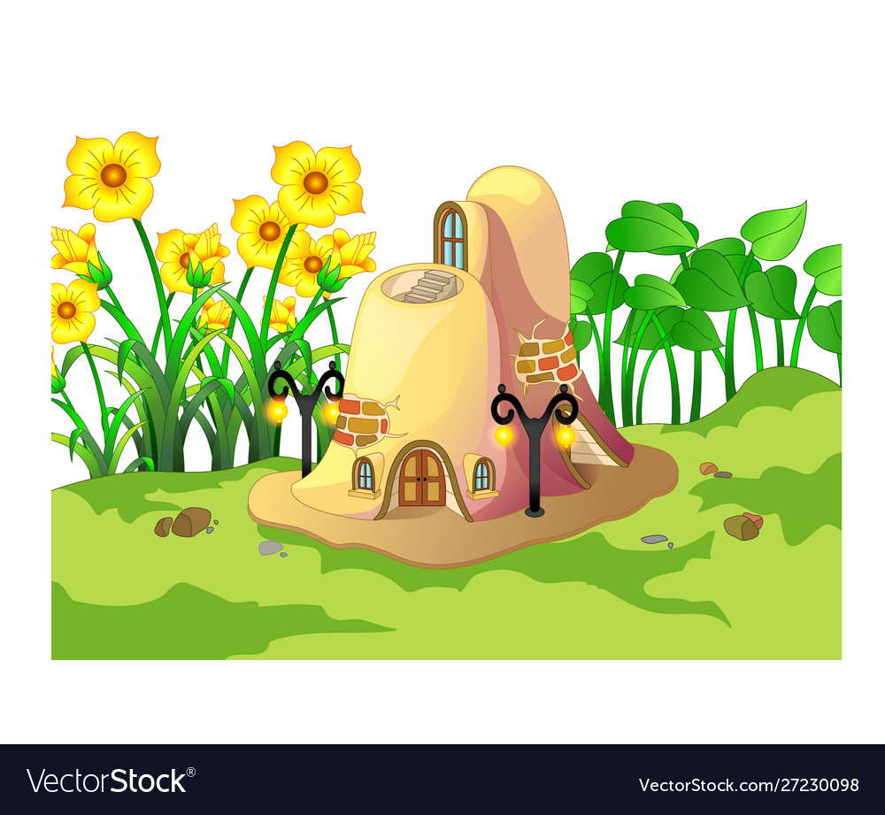 Cool brown ant house with yellow flower cartoon Vector Image Cool brown ant house with yellow flower cartoon Vector Image