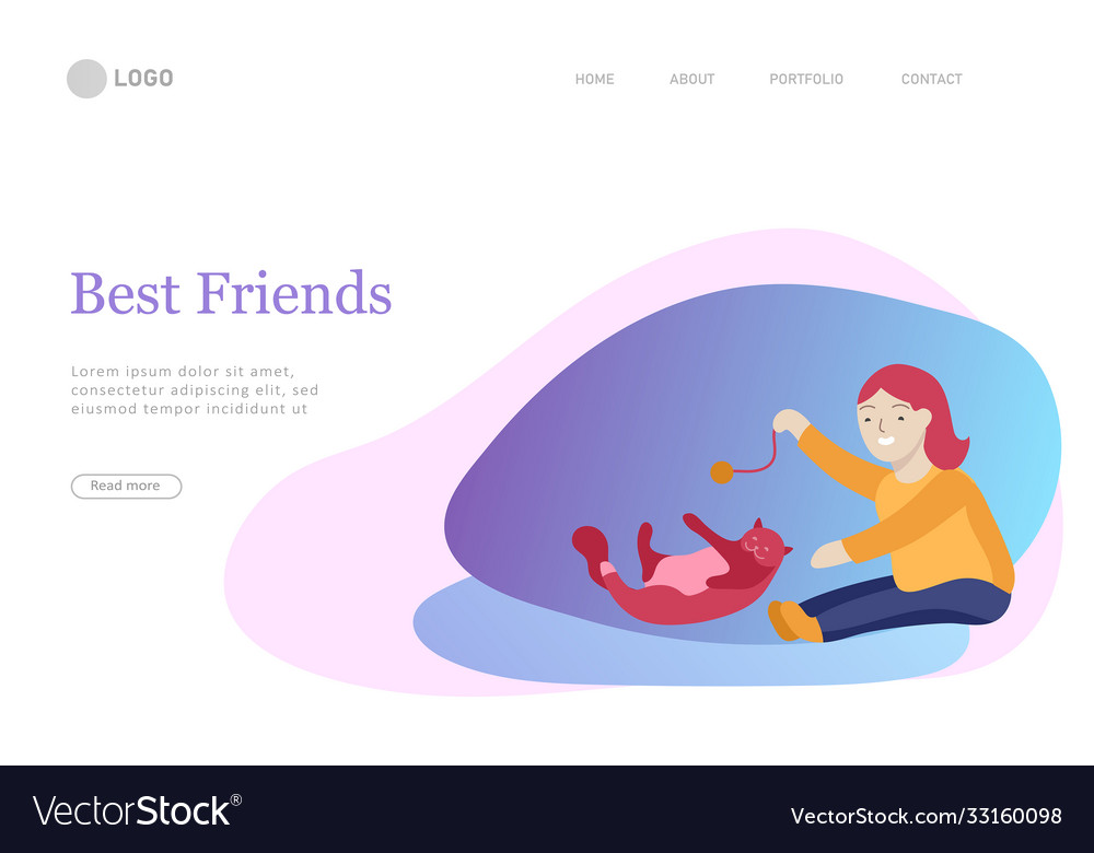 Landing page set children with cats and dog Vector Image