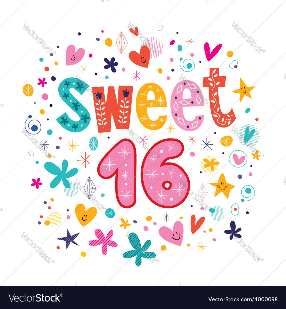 Sweet sixteen text decorative retro typography