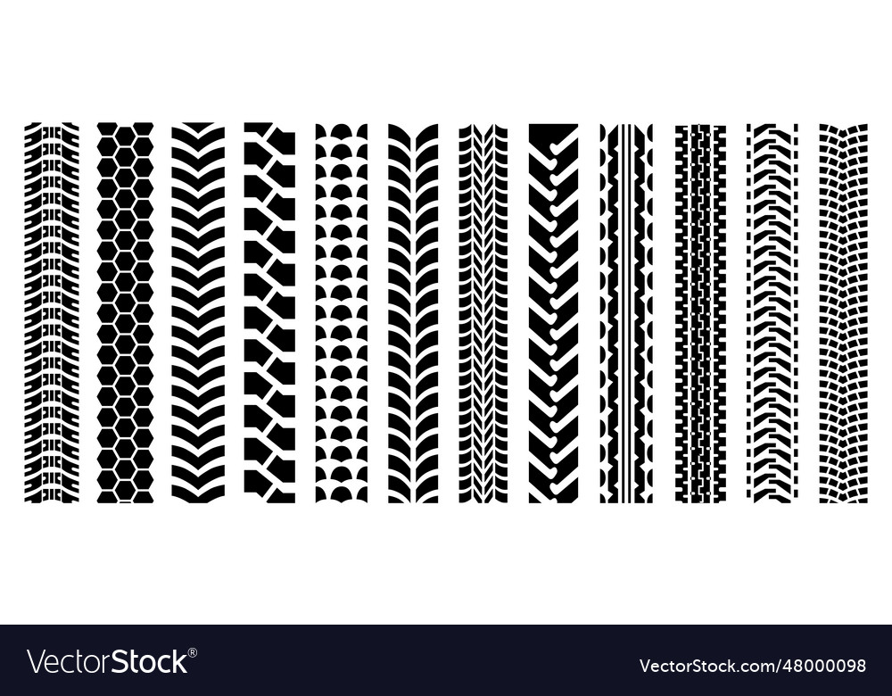 Tire Tracks Black Isolated Silhouettes Set Tires Vector Image