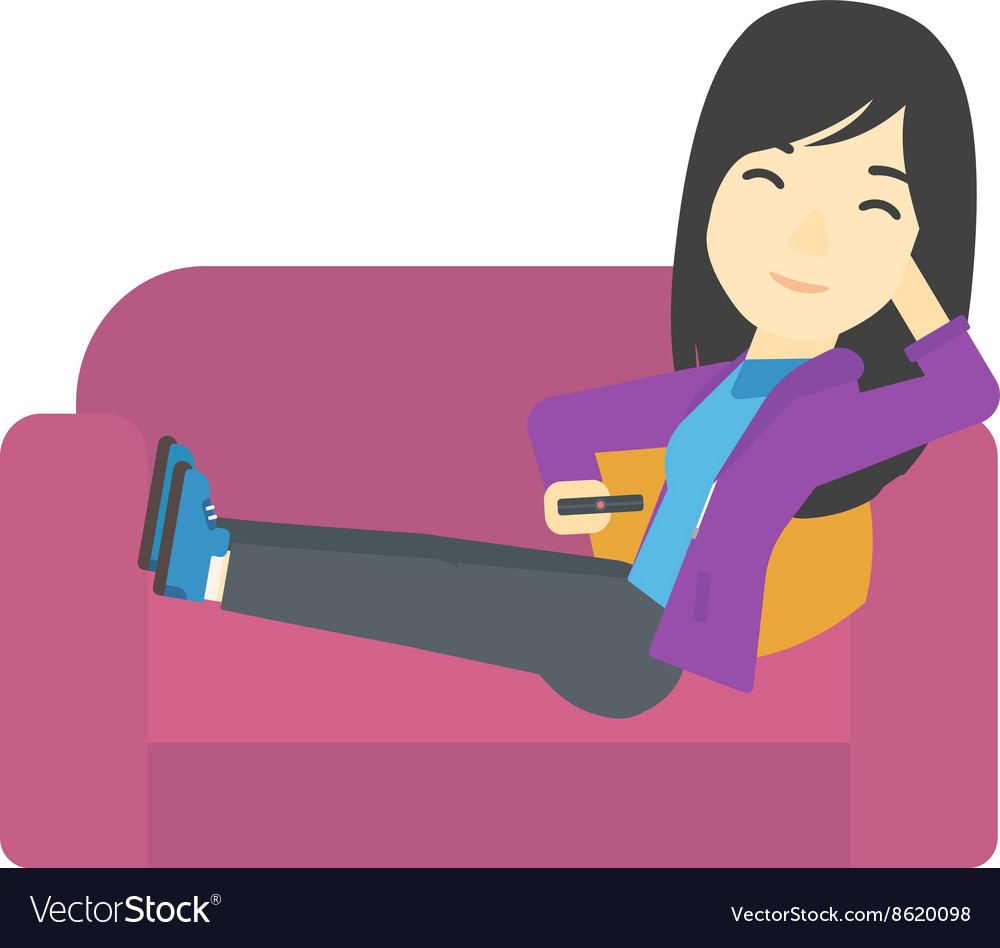 Woman Sitting On The Couch With Remote Control Vector Image