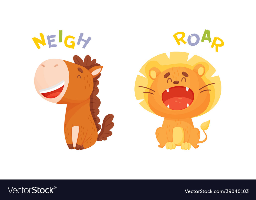 Cute baby animals making sounds set horse Vector Image Cute baby animals making sounds set horse Vector Image