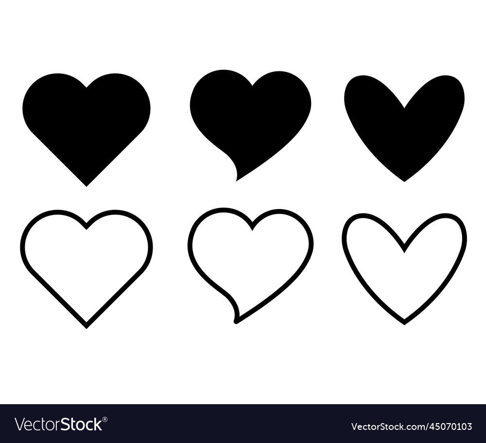 Doodle love heart set black Royalty Free Vector Image