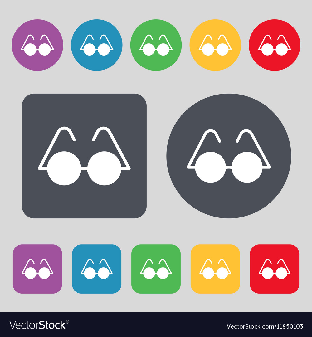 Glasses Icon Sign A Set Of 12 Colored Buttons Flat