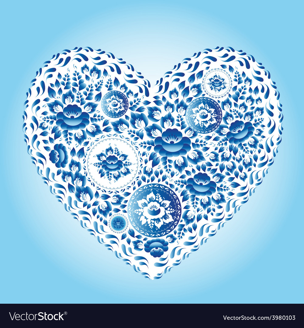 Heart made of blue flowers romantic cartoon Vector Image