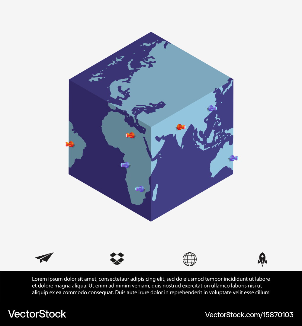 Worldmap and cube Royalty Free Vector Image - VectorStock