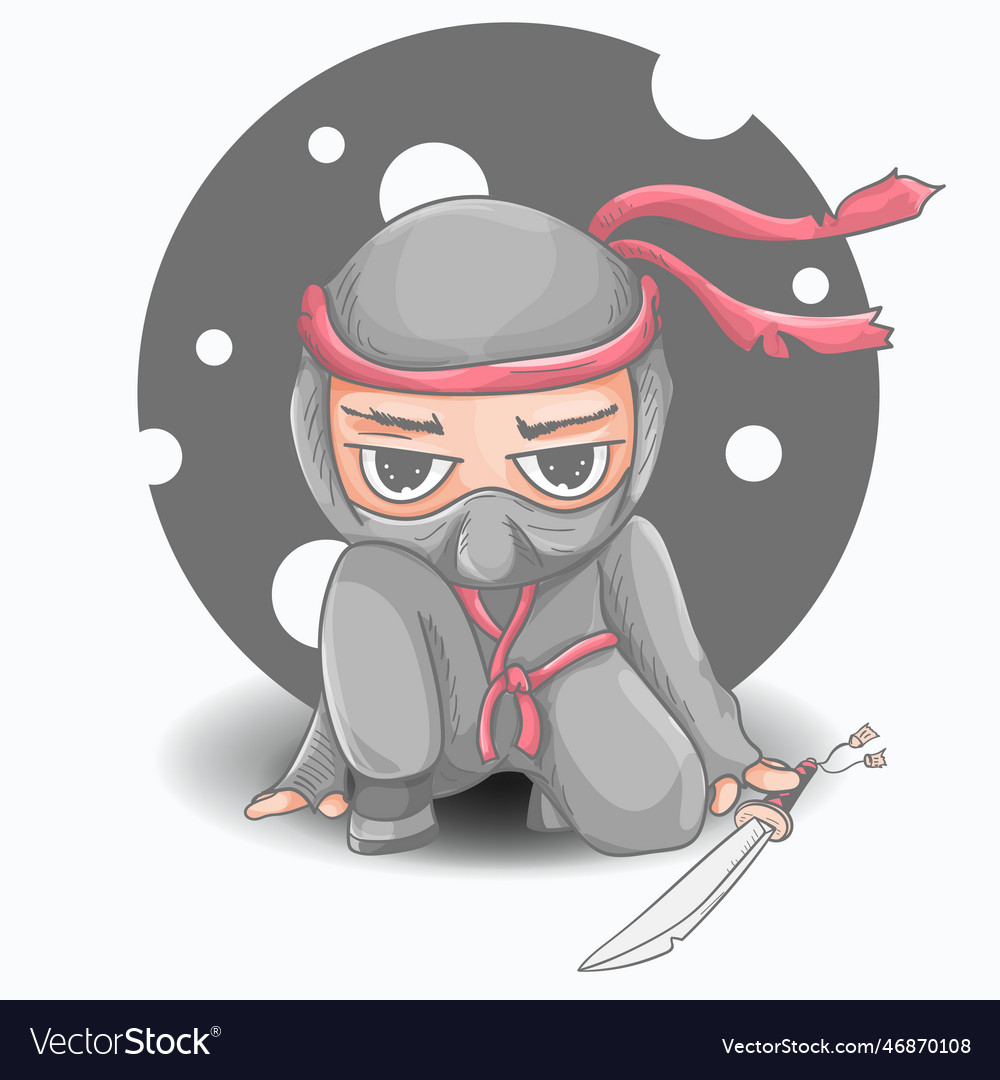 A chibi man in ninja spy costume sits next Vector Image