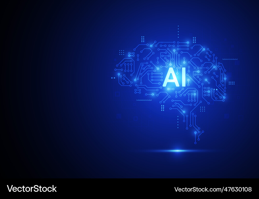 Artificial intelligence brain chipset on circuit Vector Image