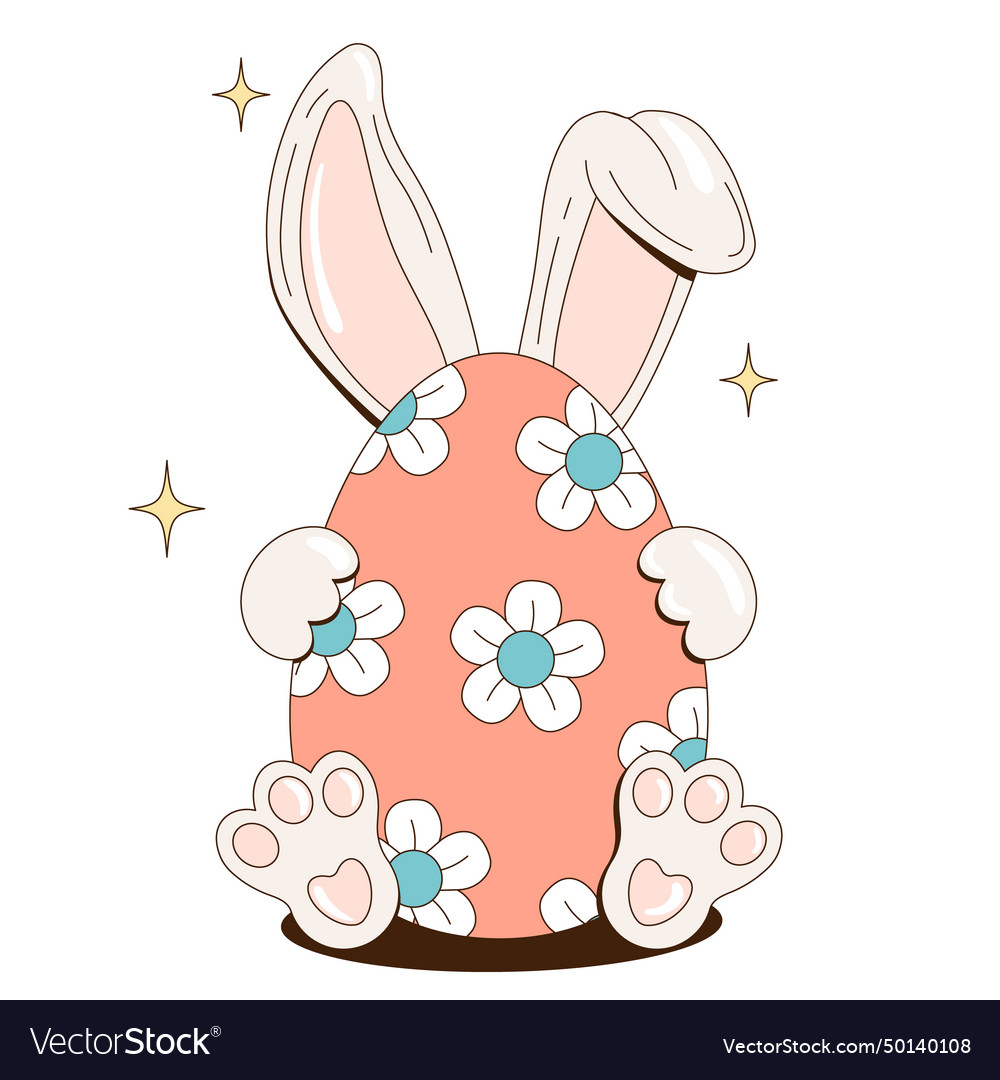 Easter bunny character retro 60s 70s cartoon Vector Image