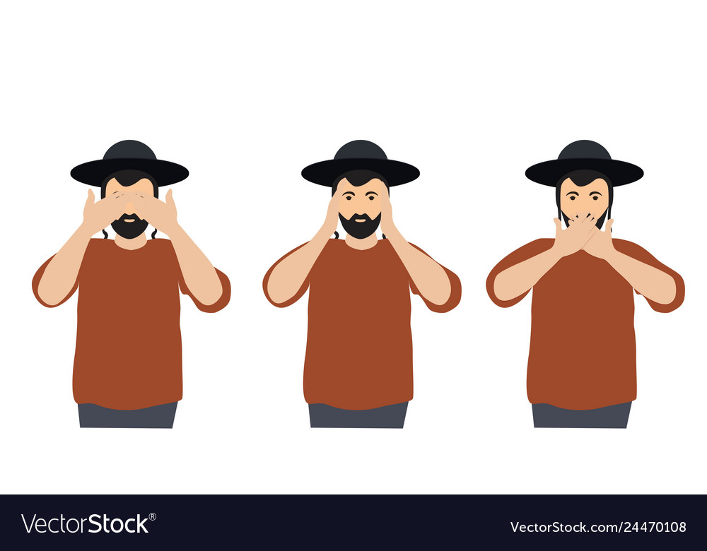 Man covering eyes ears and mouth with hands Vector Image