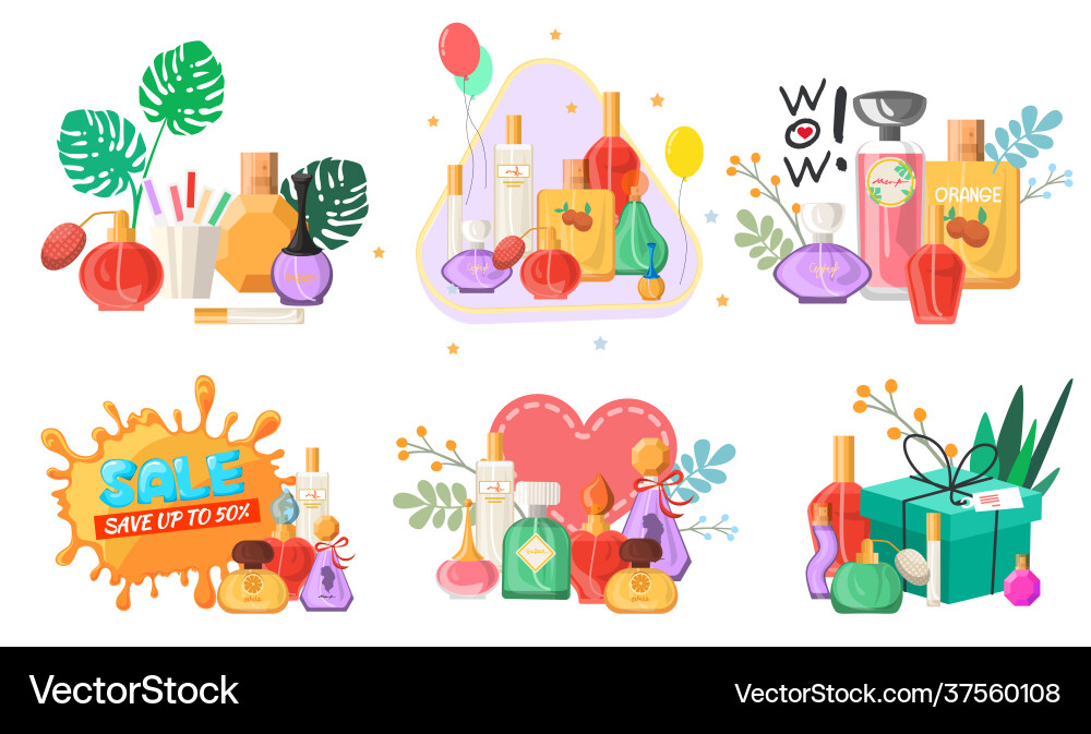 Perfume set flat isolated Royalty Free Vector Image