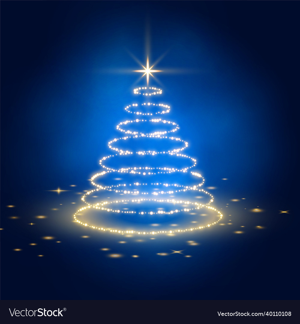 Shiny Christmas Tree Blue Glowing Background Vector Image