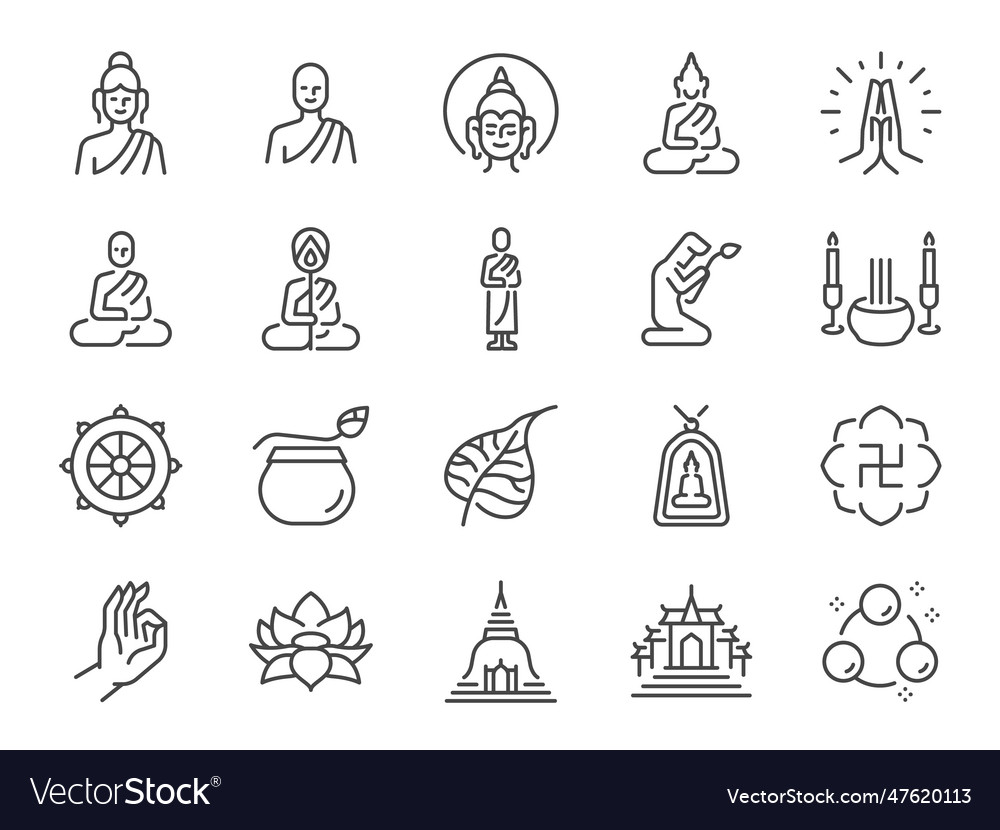 Buddhism icon set Royalty Free Vector Image - VectorStock