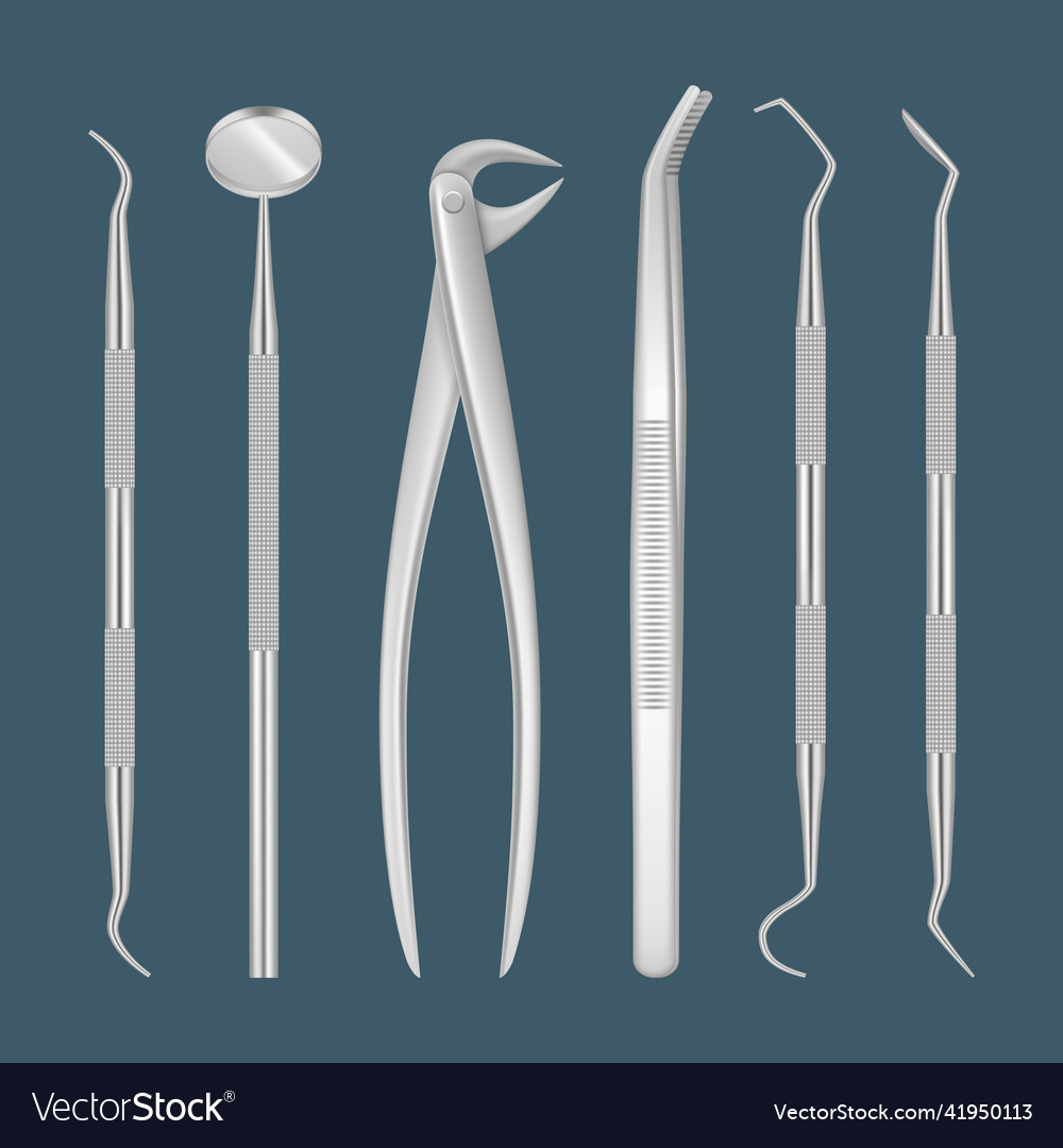 Dentist tools medical items for close up Vector Image