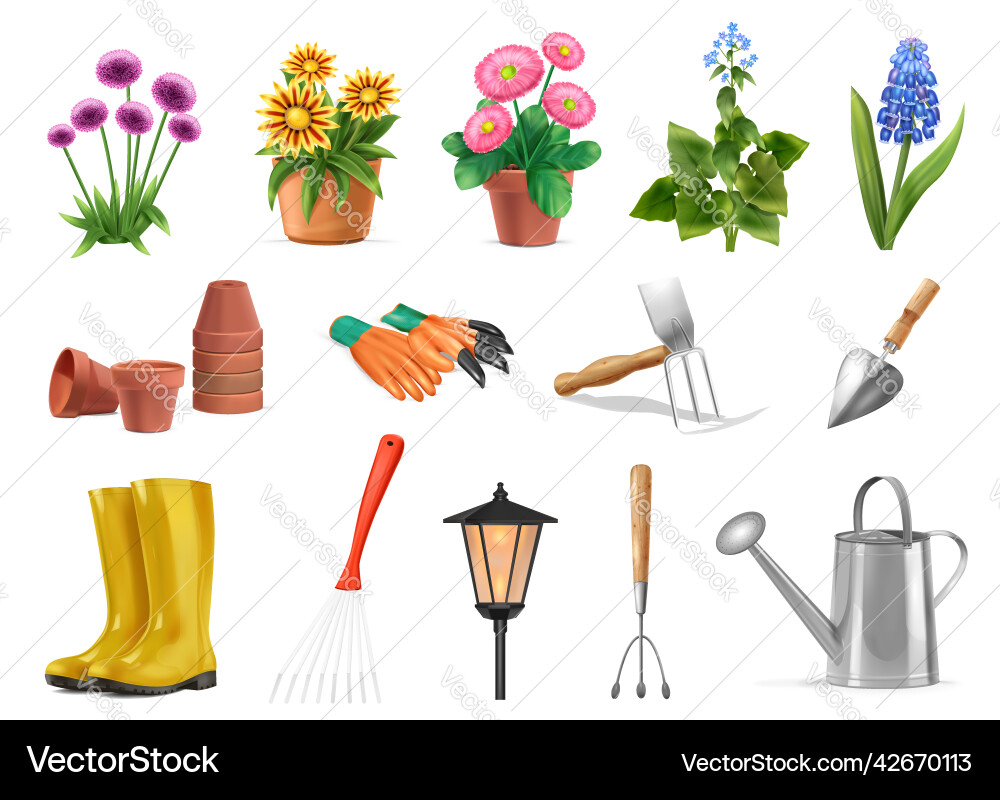 Realistic garden tools set Royalty Free Vector Image