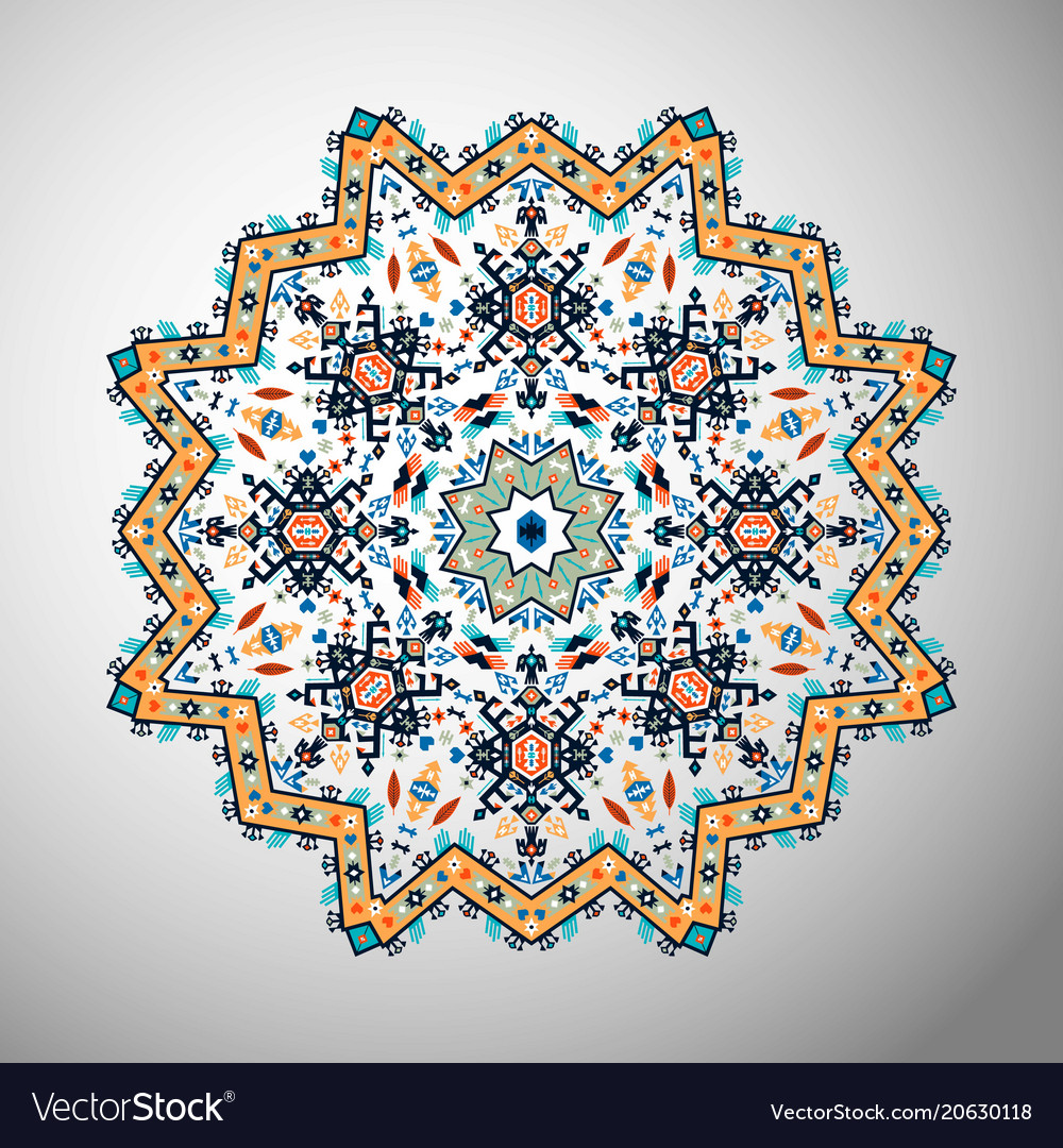 Ornamental round colorful geometric pattern in Vector Image