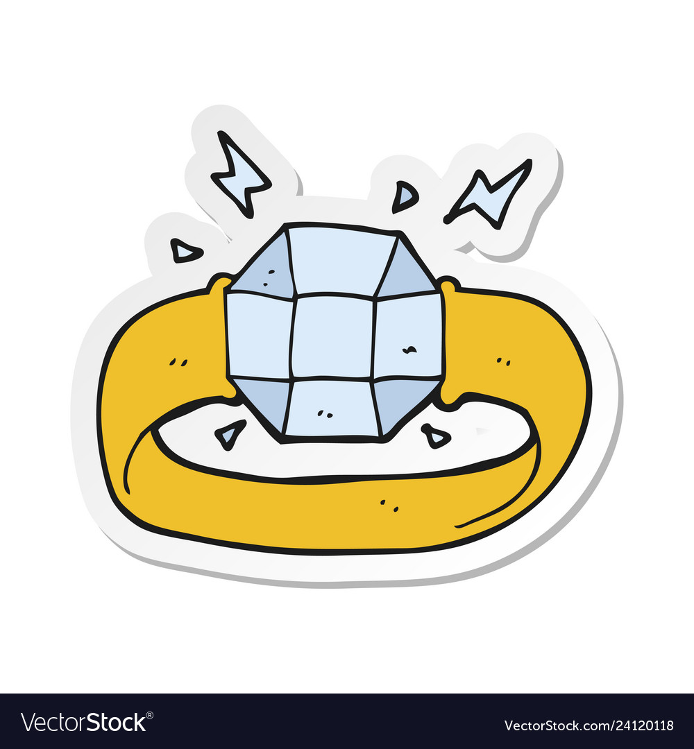 Sticker of a cartoon ring with huge gem Royalty Free Vector