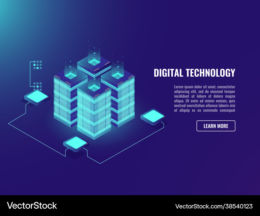 Big datacenter isometric processing data concept Vector Image