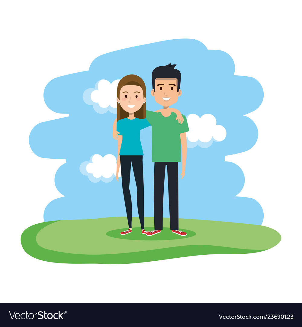 Couple in the landscape characters Royalty Free Vector Image