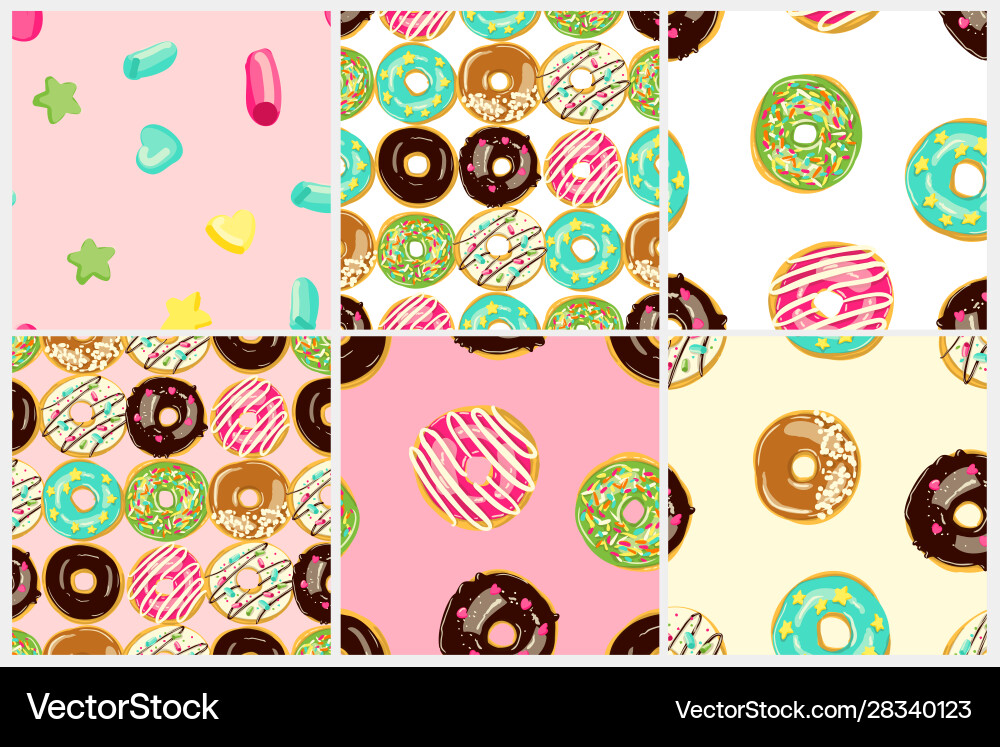 Glazed donuts seamless pattern set bakery Vector Image