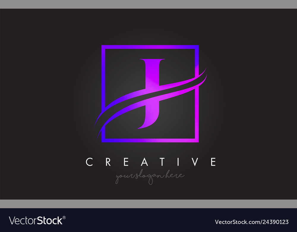 J purple violet letter logo design with square Vector Image