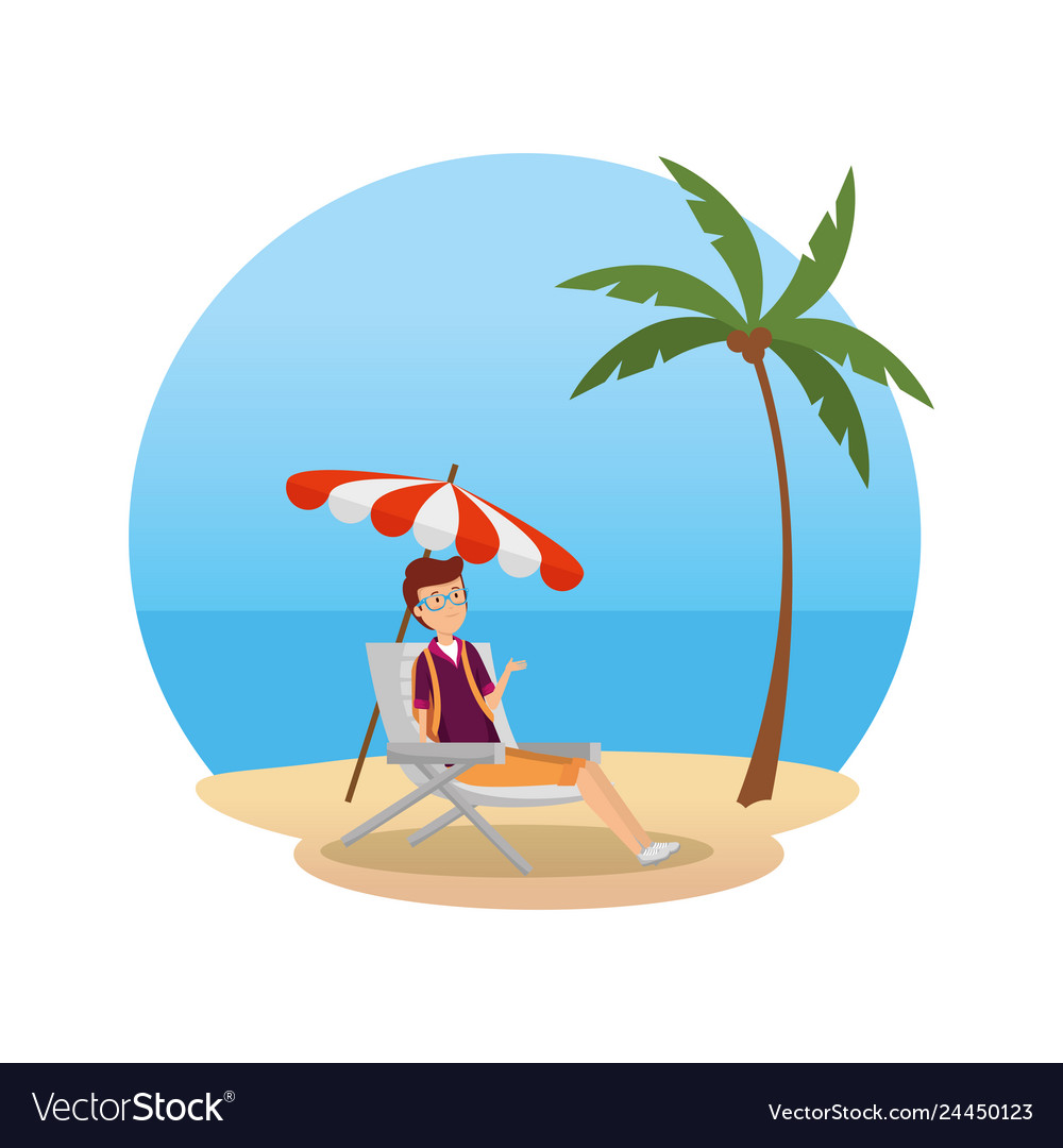 Tourist man sitting in chair character Royalty Free Vector