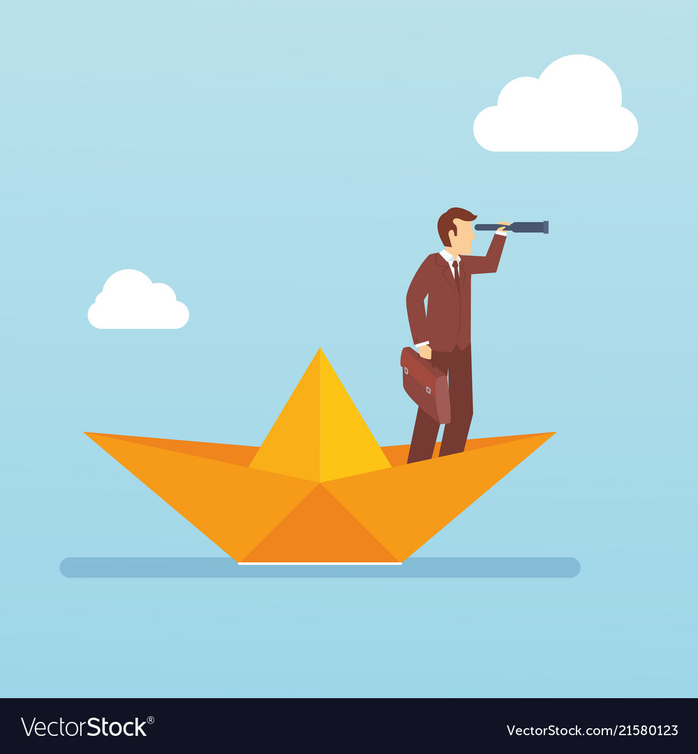 young bussiness man with spyglass lead in the vector image