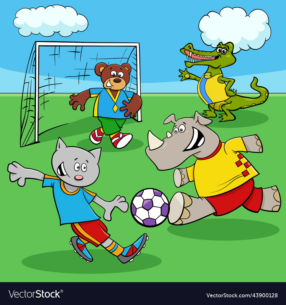 Cartoon animal soccer playing match on football Vector Image Cartoon animal soccer playing match on football Vector Image