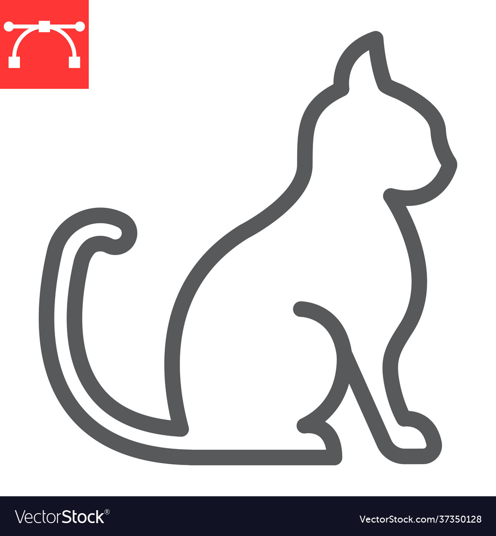 Cat icon. Funny pet black line symbol