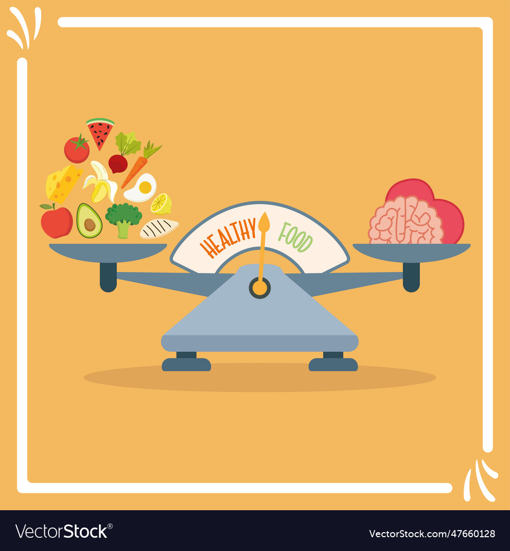 Group of fruits and vegetables on a balance Vector Image