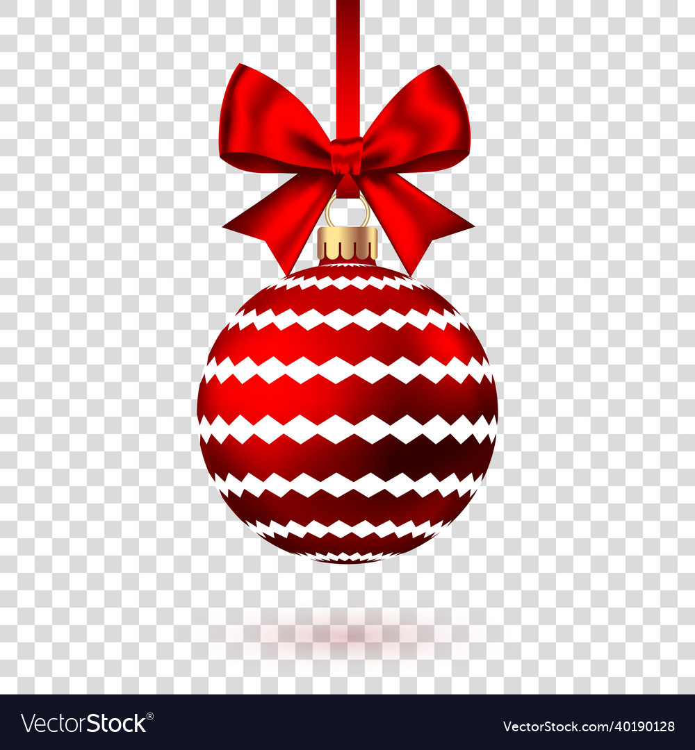 Red christmas ball with pattern and bow on white Vector Image