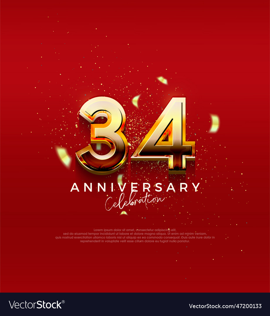 Golden number for 34th anniversary celebration Vector Image