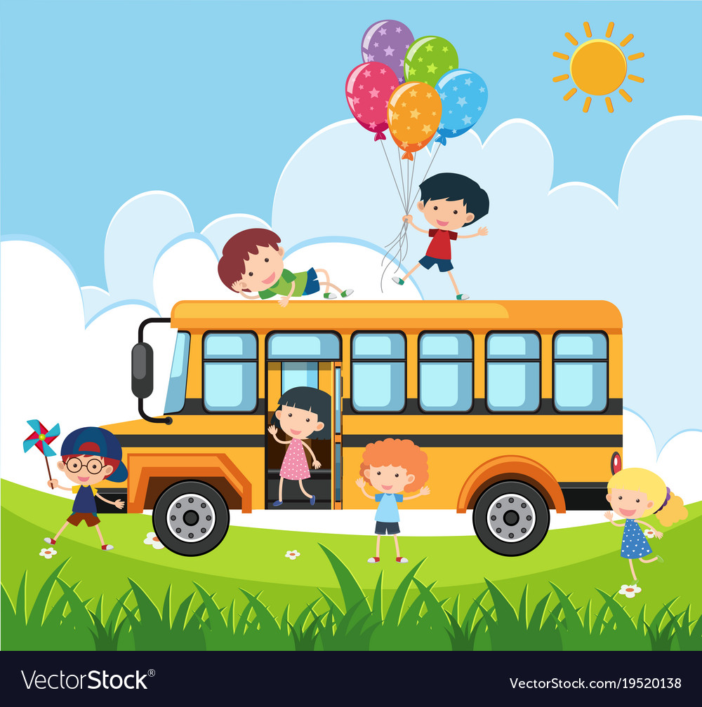 Happy children on school bus Royalty Free Vector Image