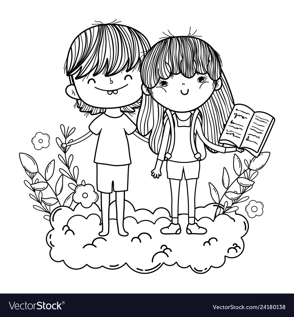 Happy little kids reading books in the clouds Vector Image