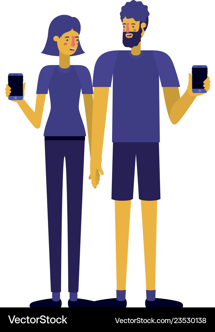 Young couple using smartphone Royalty Free Vector Image