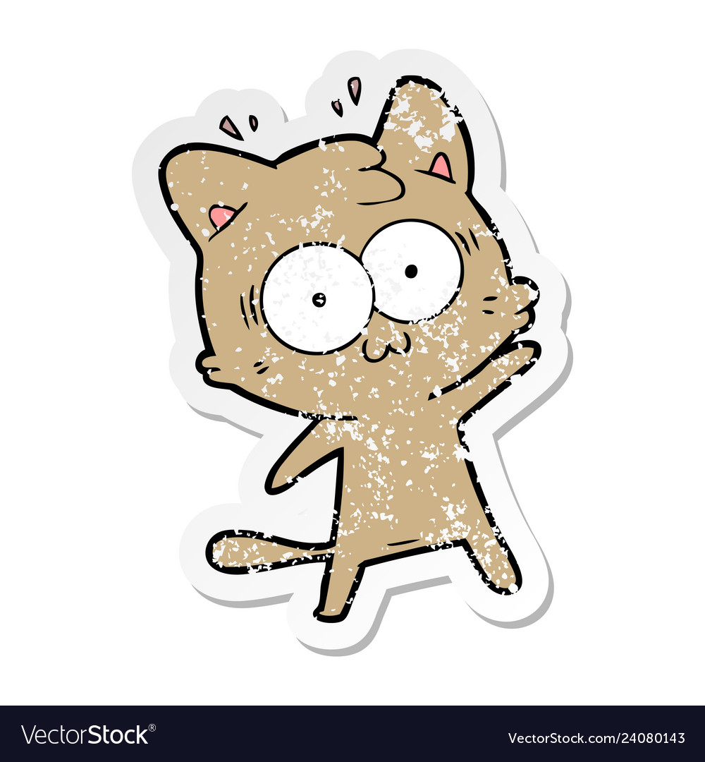 Distressed sticker of a cartoon surprised cat Vector Image