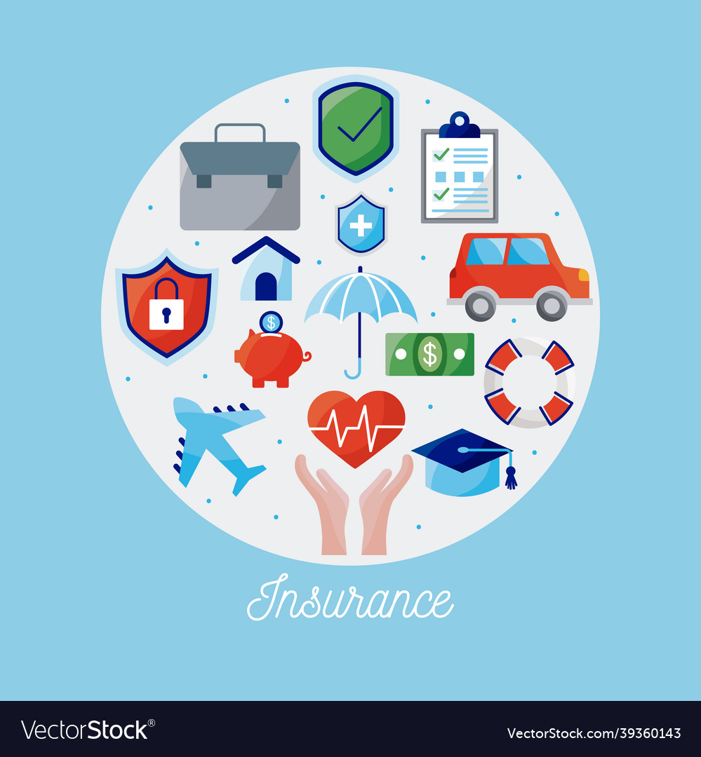 Insurance icons in circle Royalty Free Vector Image