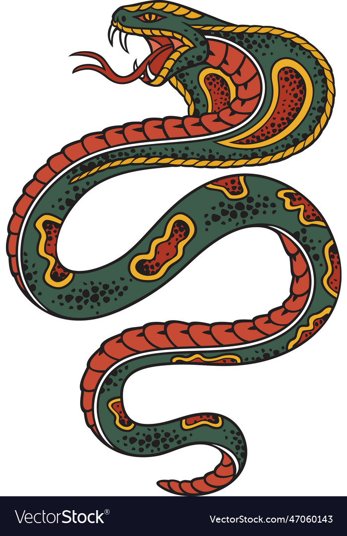 Old school style tattoo cobra snake design Vector Image